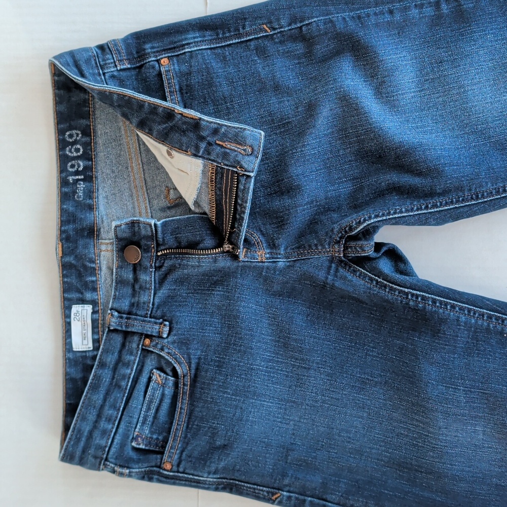Gap 1969 Real Straight Leg Denim Jeans 28R Dark Wash Blue Pockets - Picture 13 of 16